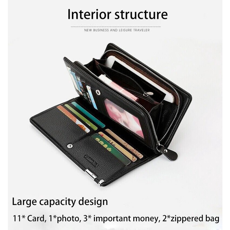 Ví Da Bò Nam Thương Cao Cấp Playboy Cầm Tay Họa Tiết Vải Thiều Doanh Nhân Ví Đựng Thẻ Có Khóa Kéo Túi Đựng Điện Thoại