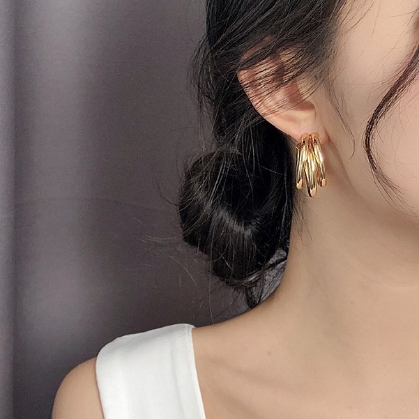 Khuyên tai kim loại phong cách đơn giản sang trọng cho nữ