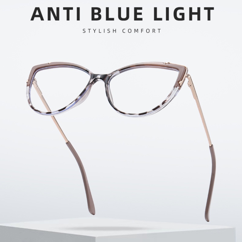 Kính Mát Gọng Mắt Mèo TR90 HD Chống Ánh Sáng Xanh Họa Tiết Da Báo Thời Trang Phương Tây Cho Nữ