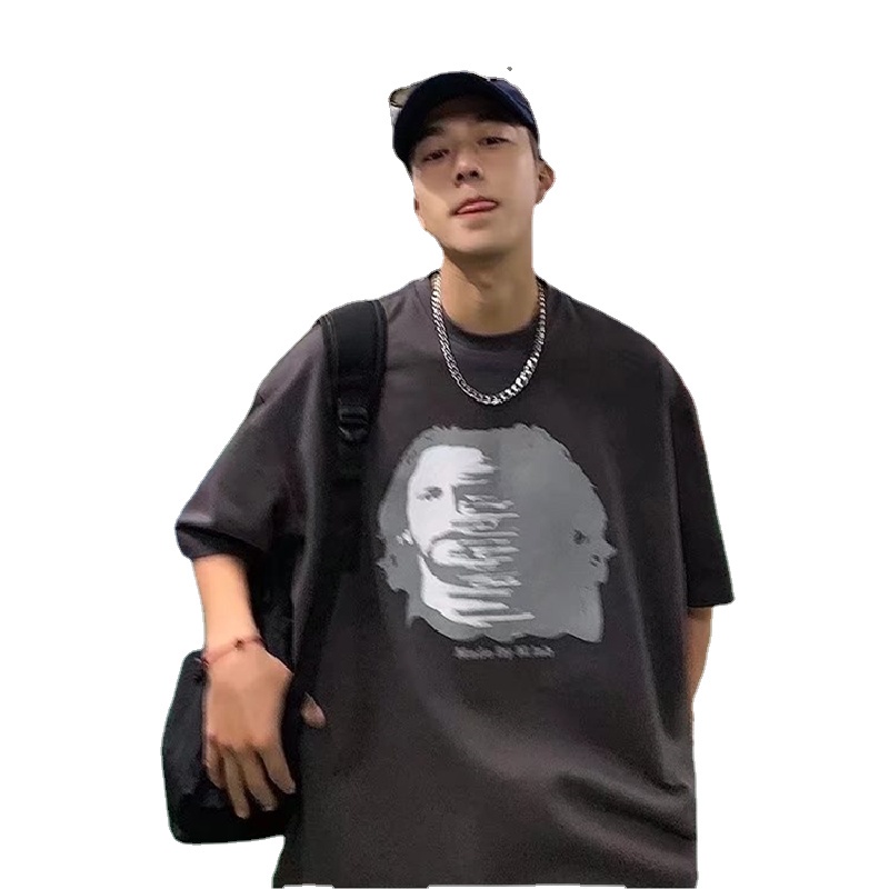 Áo Thun Dáng Rộng In Chữ Phong Cách Hip Hop Đường Phố Hàn Quốc Thời Trang Mùa Hè Cho Nam Cỡ M-5XL