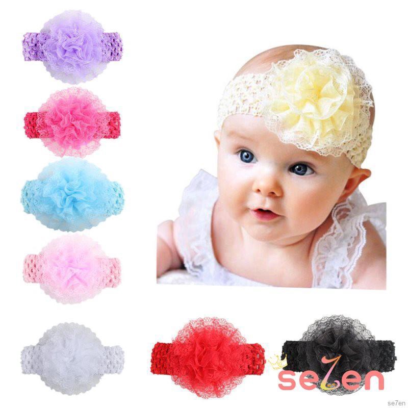 Băng đô hoa màu trơn co giãn đáng yêu cho bé gái