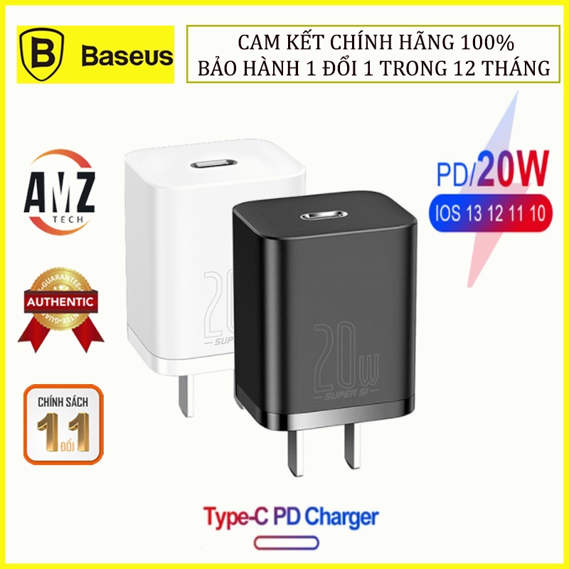 CỦ SẠC NHANH 20W PD TỰ NGẮT CHÍNH HÃNG BASEUS SUPER SI CHO IPHONE 12 SAMSUNG