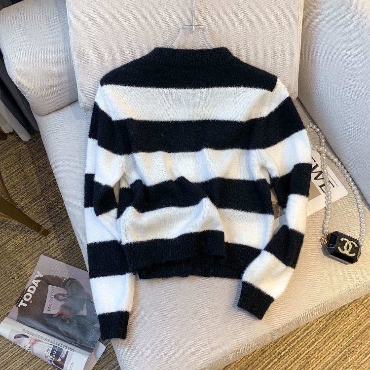 Áo Khoác Len cardigan Cổ Tròn Họa Tiết Kẻ Sọc Thời Trang Mùa Thu Mới Cho Nữ