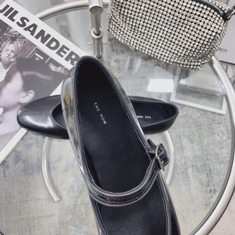 Giày búp bê mũi tròn màu trơn đơn giản da thật thương hiệu The Row 2022 cao cấp