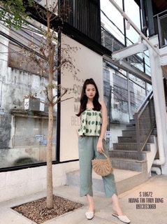 SET ÁO CHẤM BI QUẦN LỤA XANH