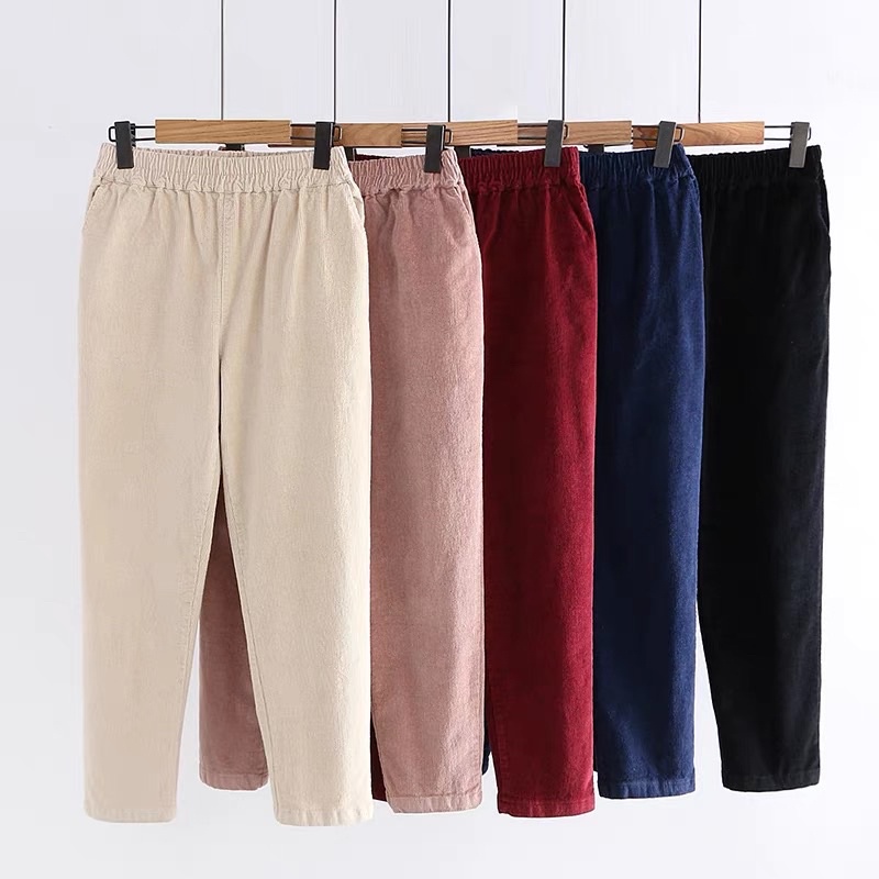 Quần Nhung Baggy Cạp Chun Kiểu dáng Hàn Quốc chất mềm mịn cho nữ