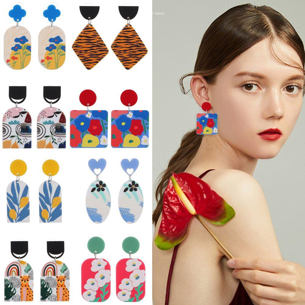 Bông Tai Họa Tiết Hoa Hình Học Nhiều Màu Sắc Thời Trang Dễ Thương