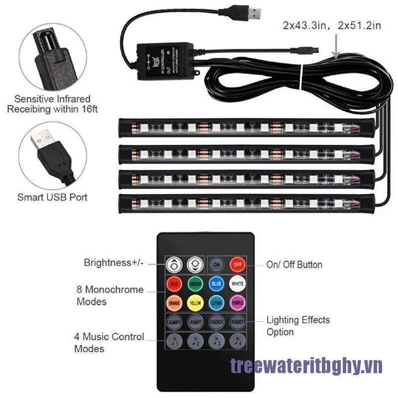 Set 4 Dải Đèn Led Rgb 9 Bóng Trang Trí Nội Thất Xe Ô Tô