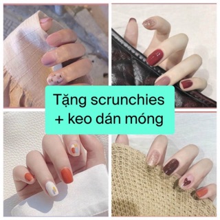 (Tặng scrunchies + keo dán móng) Set 24 móng tay giả họa tiết 3D độc đáo (R040-R057)
