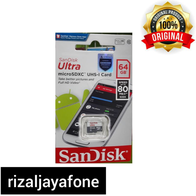 Thẻ Nhớ Sandisk Ultra Microsd 64gb Class 10 Tốc Độ 80mb / S