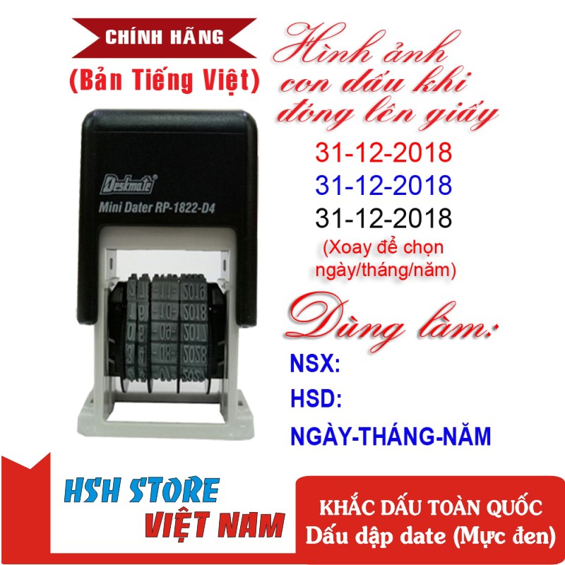 Dấu dập date (Ngày-tháng-năm) thương hiệu Deskmate PR-1822D4 (Tiếng Việt)