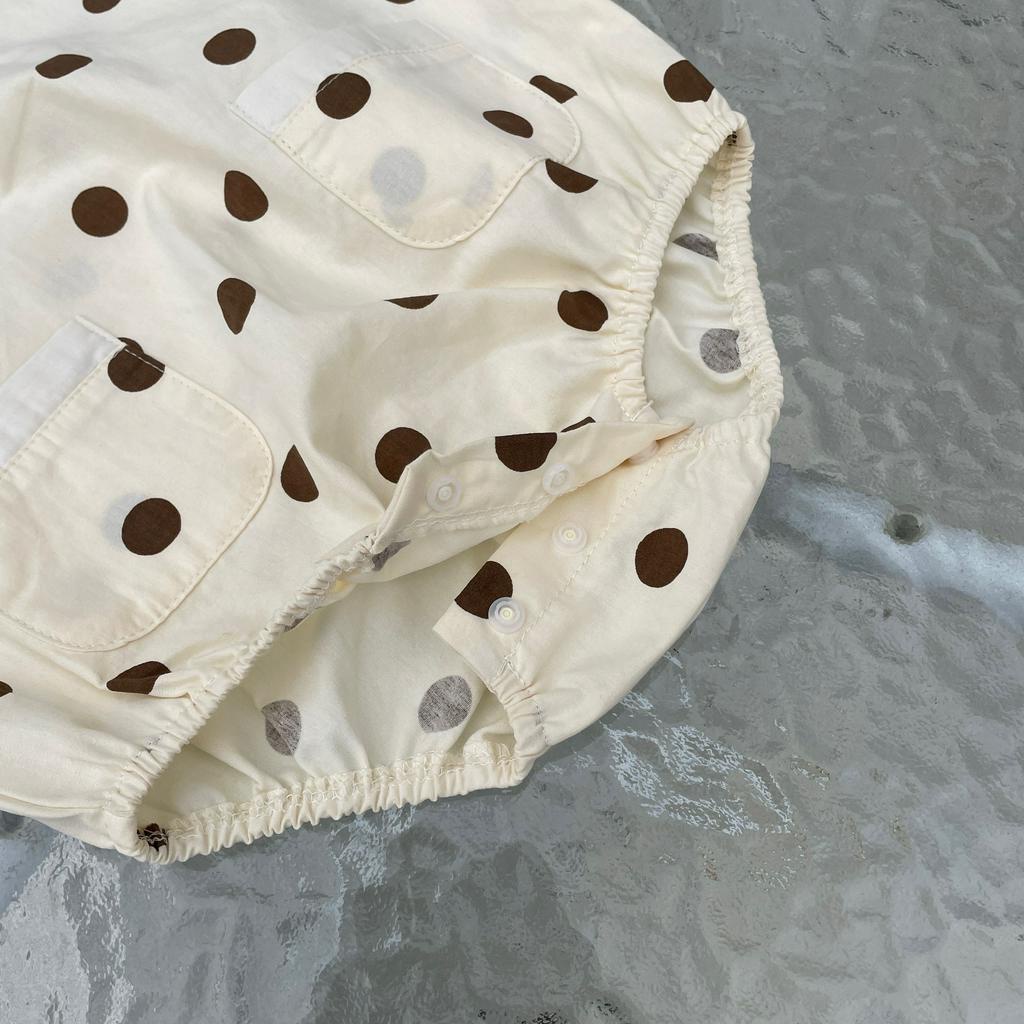 Bộ Áo Liền Quần Sát Nách Dáng Rộng Vải Cotton Họa Tiết Chấm Bi Dễ Thương Thời Trang Mùa Hè Cho Bé Sơ Sinh Từ 0