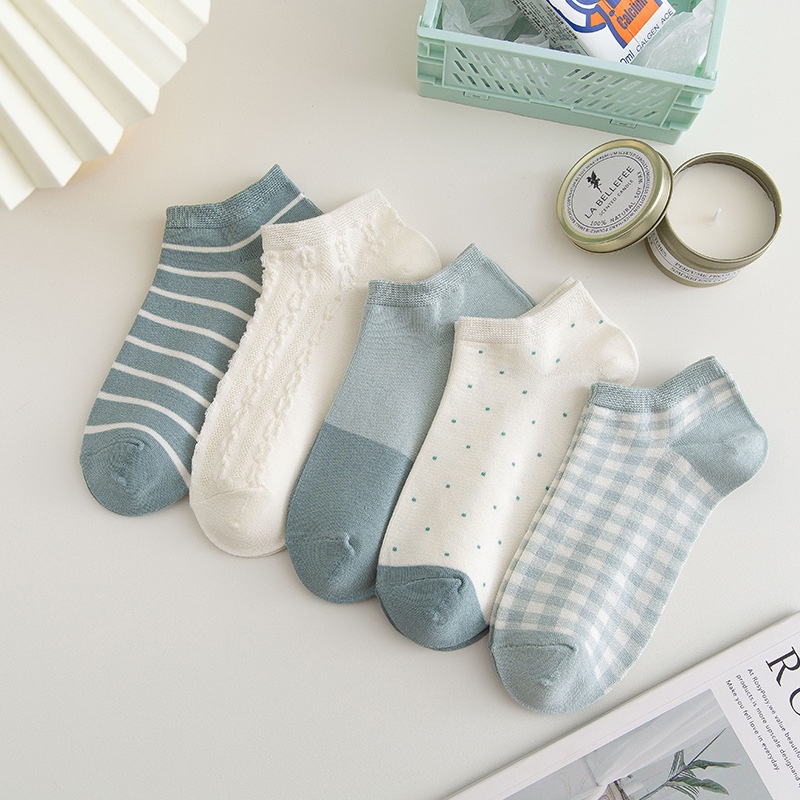 Set 5 Đôi Tất Cotton Cổ Thấp Xinh Xắn Hợp Thời Trang Xuân Hè Cho Bạn Gái