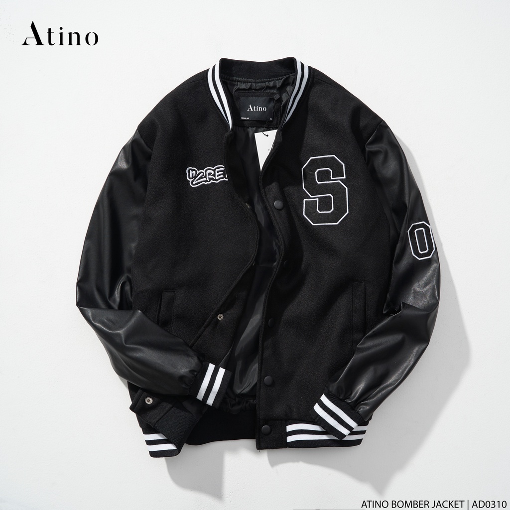 Áo Khoác Bomber Dạ mix Da PU ATINO Hàn Quốc Phong Cách Trẻ Trung Chuẩn Form Nam AD0310