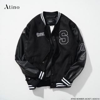 Áo Khoác Bomber Dạ mix Da PU ATINO Hàn Quốc Phong Cách Trẻ Trung Chuẩn Form Nam AD1.8005