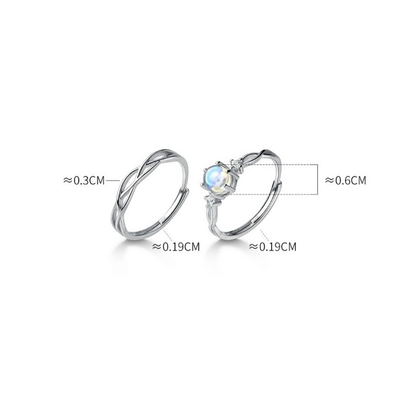 Nhẫn cặp, nhẫn đôi bạc đính đá xanh Moonstone nhân tạo, đá xanh bạc 925