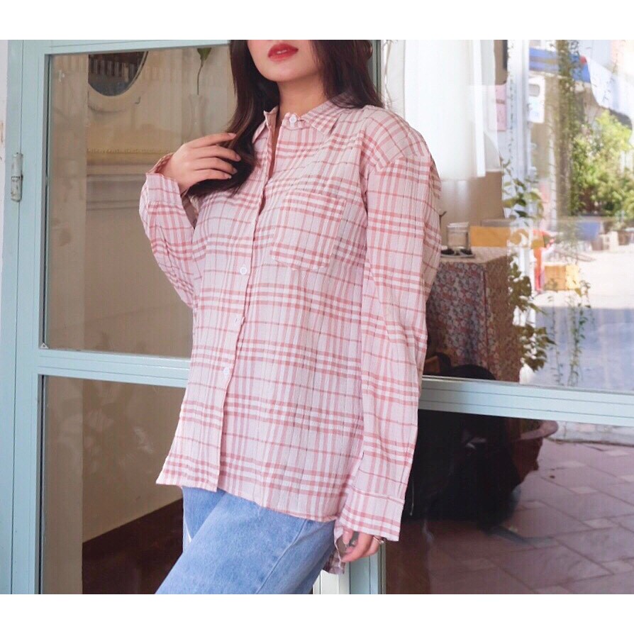 ÁO SƠ MI CARO SỌC COTTON FORM HÀN QUỐC