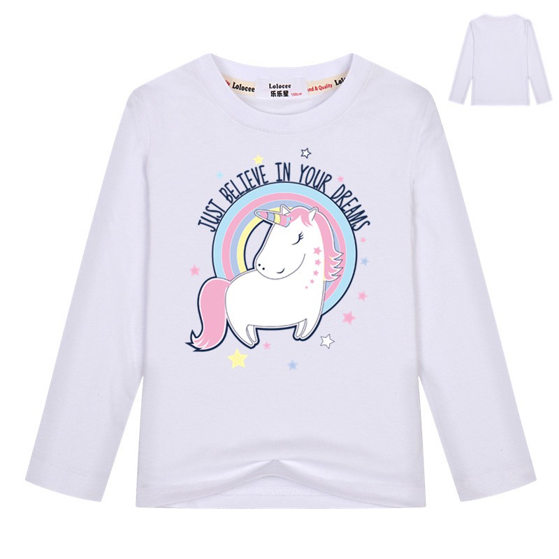 Cô gái áo thun dài tay Kids Rainbow Unicorn Tops Quần áo