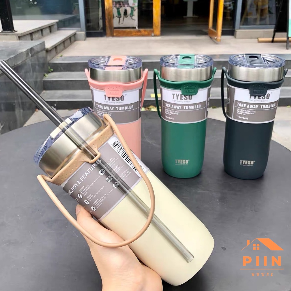 Bình nước giữ nhiệt có quai tặng kèm 2 ống hút, sticker inox 304 màu kem, 550ml/710ml thời gian 6-12 tiếng – PIIN HOUSE