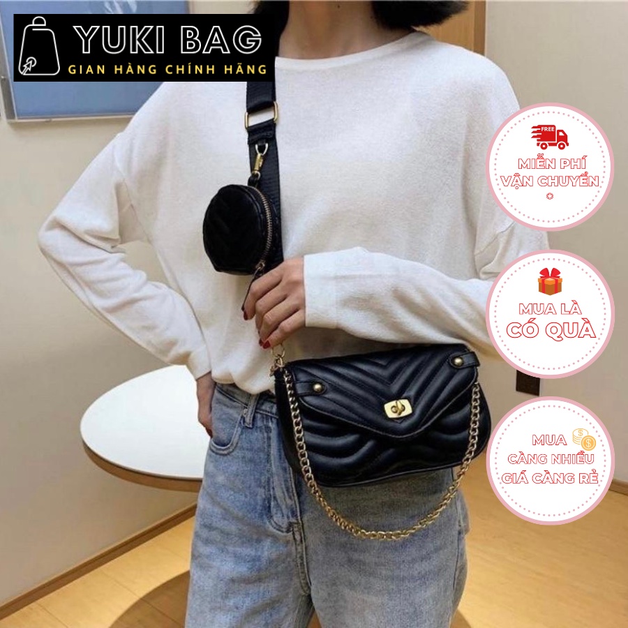 Túi xách nữ đeo chéo, đeo vai, kèm theo 1 túi tròn nhỏ Yuki Bag,dùng đi chơi, đi học, da cao cấp size 24cm YB074