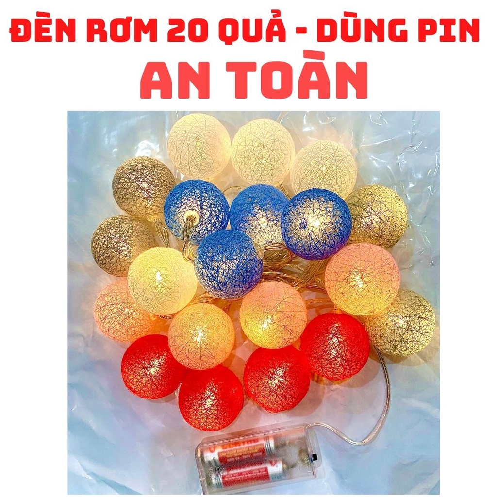 Dây đèn LED RƠM 20 bóng loại 4cm DÙNG PIN lung linh sắc màu