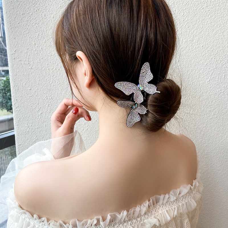 Dây Buộc Tóc Hình Bướm Đen Đính Đá Lấp Lánh Phong Cách Hàn Quốc
