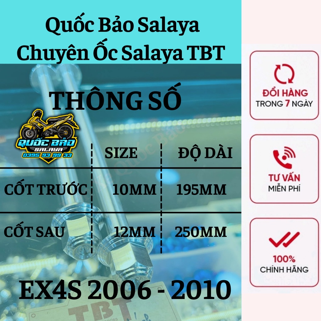 Cốt tán TBT v2 trước sau cho ex4s 2006 - ex2010 kèm tán inox 304 bảo hành trọn đời