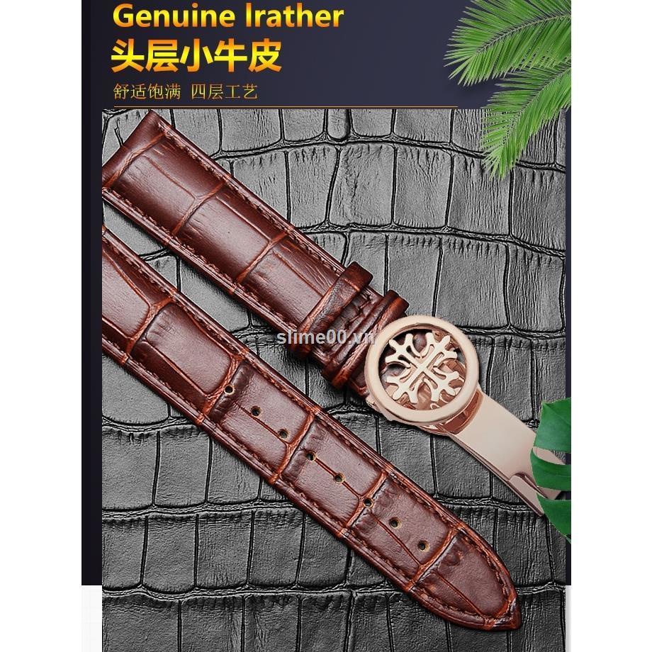 Dây đeo đồng hồ cơ học Patek Philippe 20 21 22mm bằng da thật lớp đầu với khóa gập PP cho nam