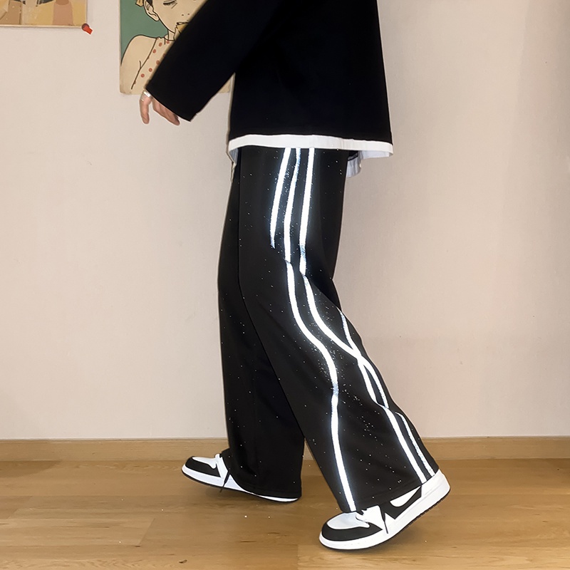 quần ống rộng Họa Tiết Sọc Phản Quang Phong Cách Hàn Quốc Dành Cho Nam
