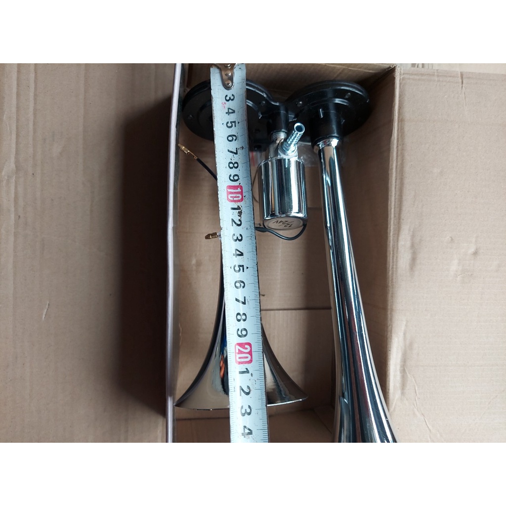Còi hơi hai loa inox trắng mạ crom dùng cho xe có bình hơi
