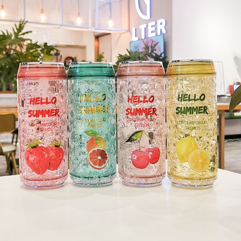 Bình nước thủy tinh trong suốt hình trái dâu hoạt họa xinh xắn 500ml