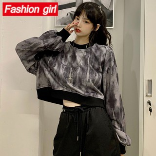 Áo Thun Ngắn Mỏng Dáng Rộng Tay Dài Phong Cách Harajuku Hàn Quốc Dành Cho Nữ