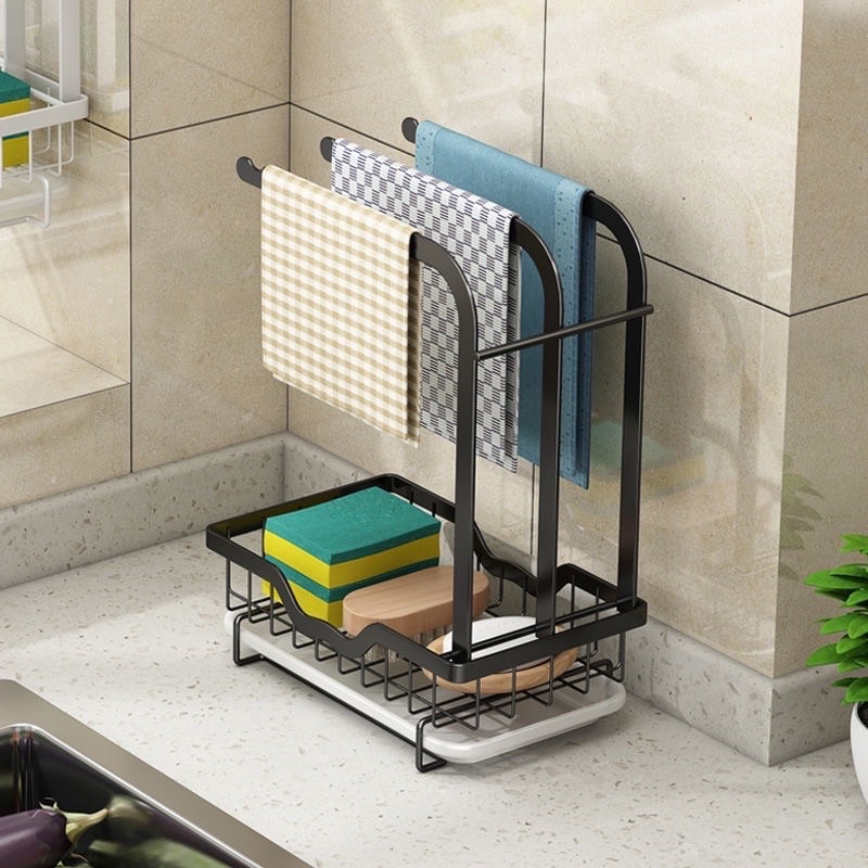 Kệ Vắt Khăn, Đồ Rửa Nhà Bếp Cao Cấp, Chống Rỉ, Treo Khăn, Dán Tường Có Khay Hứng Nước