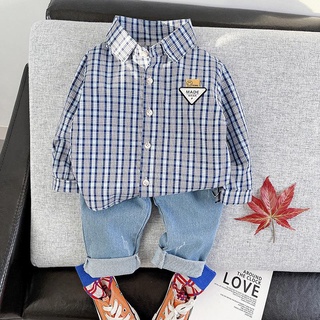 Set áo sơ mi tay dài caro quần jean bé trai 1 2 3 4 5 tuổi MINTSCLOSET Mint's Closet - TD4081