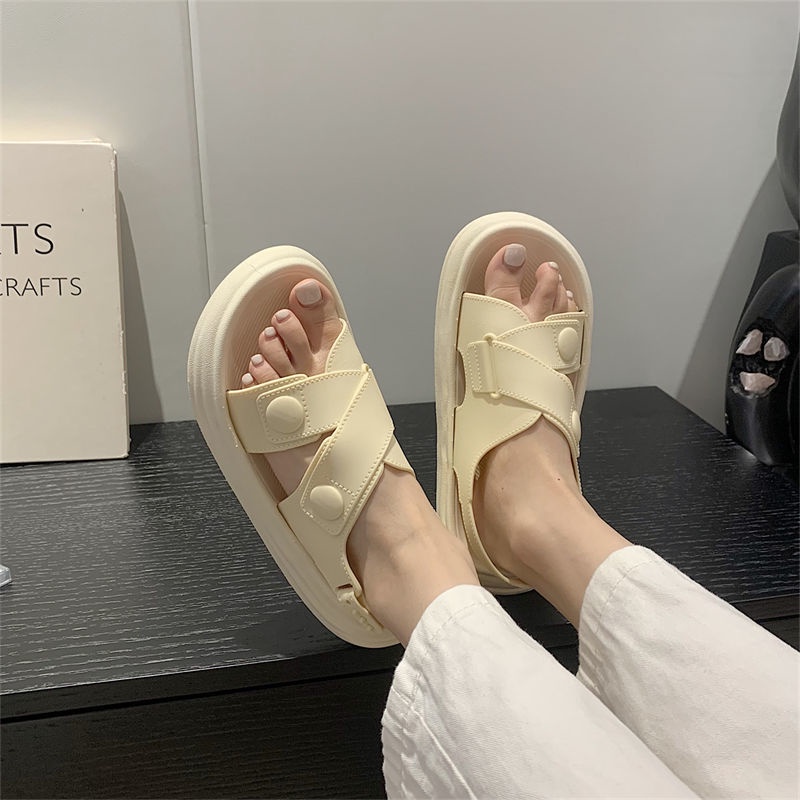 Oeggeo shop Dép Sandal Phẳng Quai Chéo Ngoài Trời Ngày Mưa Cho Nữ