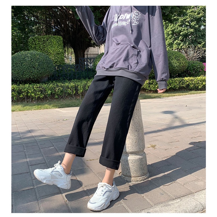 Quần jeans nữ ống rộng lưng cao phong cách Hàn Quốc