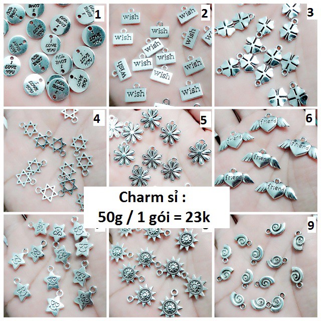 [Mã FAMAYFA2 giảm 10K đơn 50K] Charm bạc cổ : sỉ 50g = 23k / 1 gói [ Chuyên charm sỉ tphcm ]