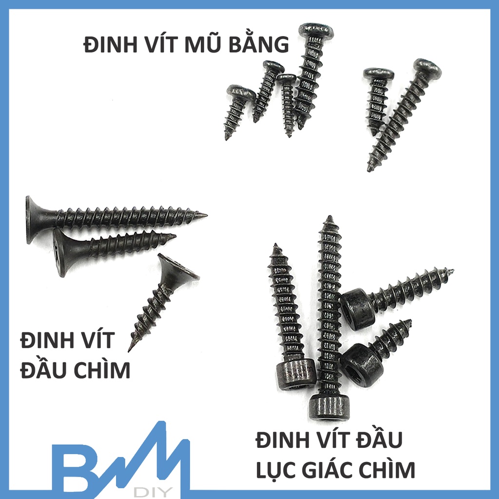 Đinh vít mũ bằng - đinh vít gỗ loa - vít ren thưa - vít tự khoan M2 M2.5 M3 M3.5 M4