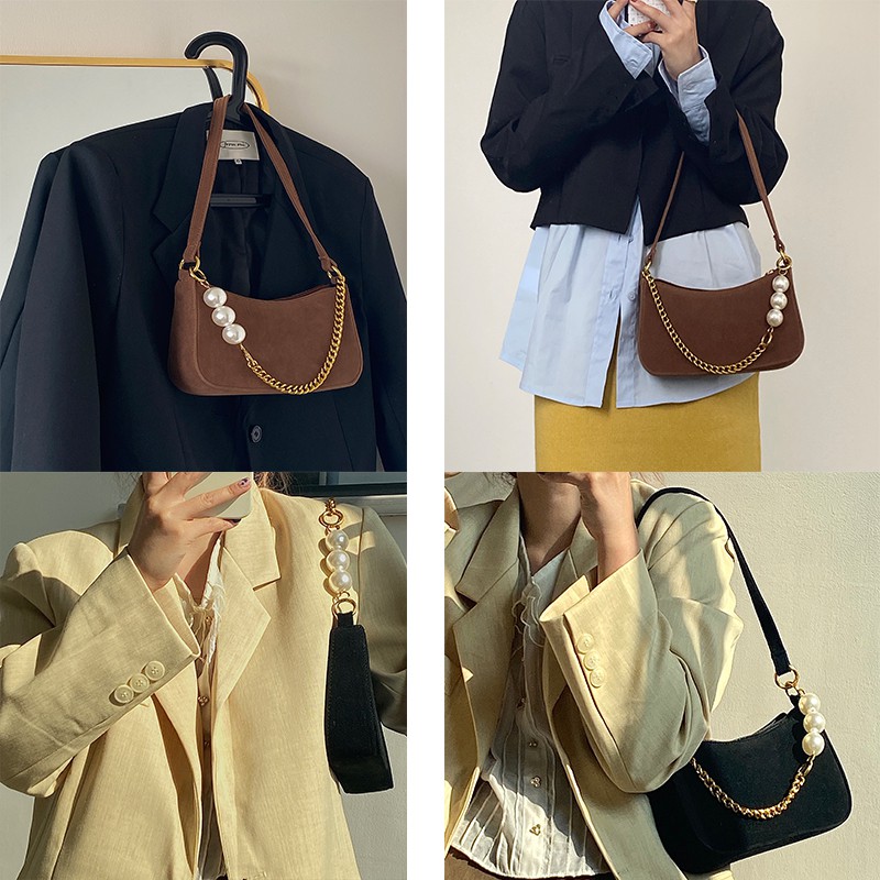 Túi kẹp nách da lộn phối dây xích cực sang S042 | BigBuy360 - bigbuy360.vn