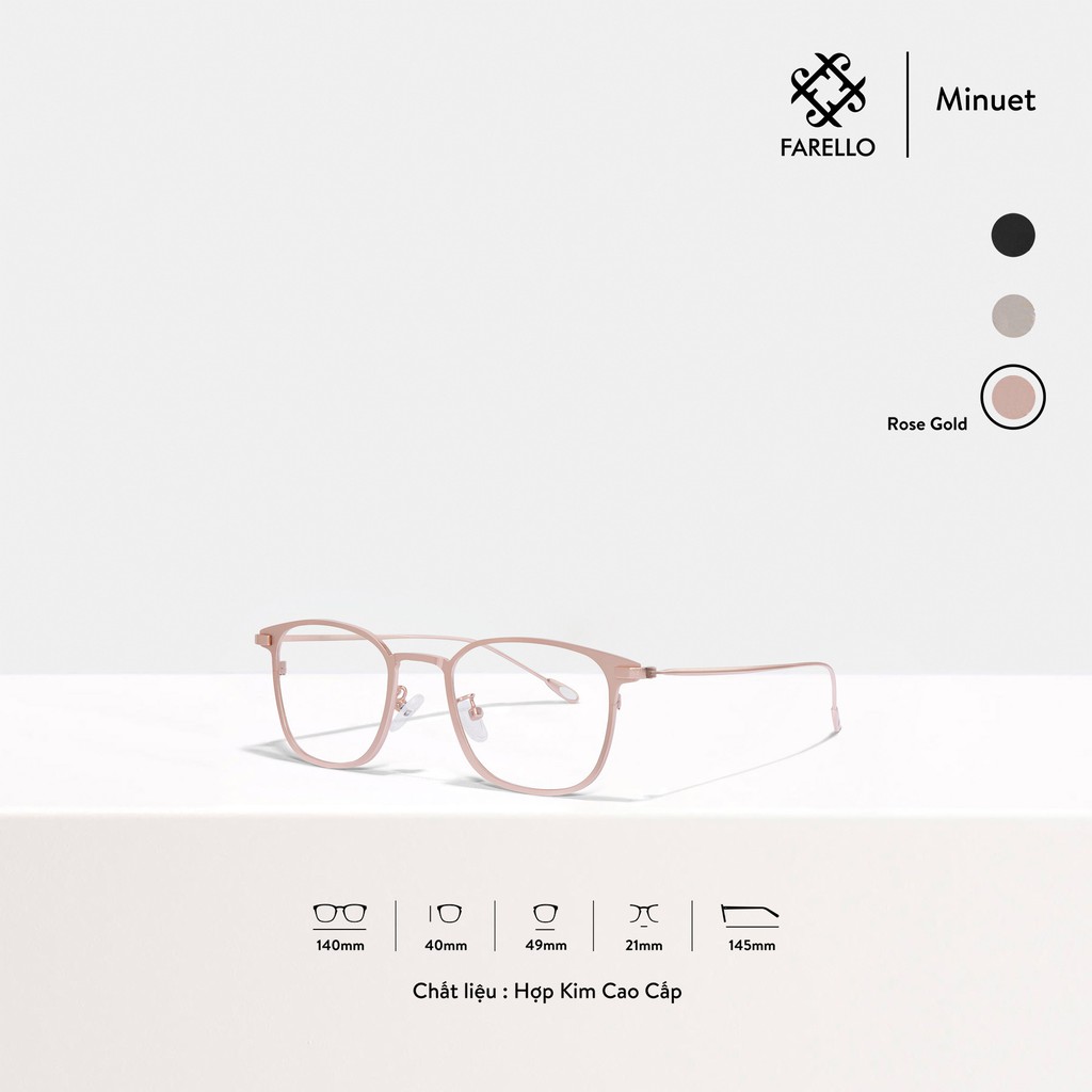 Gọng kính cao cấp nam nữ FARELLO Minuet mắt vuông kim loại cao cấp thanh mảnh thời trang | BigBuy360 - bigbuy360.vn