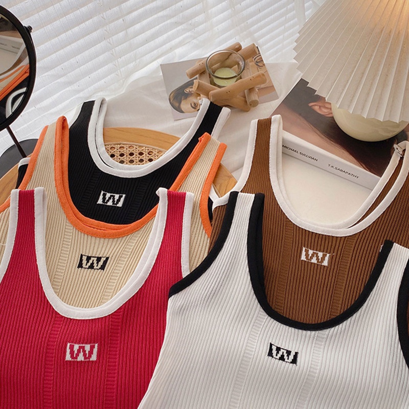 Áo Croptop Dệt Kim Sát Nách Màu Sắc Tương Phản Phong Cách Thể Thao Thời Trang Cho Nữ