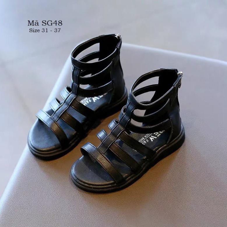 Giày Sandal chiến binh bé gái 5 - 12 tuổi thời trang da mềm, màu đen dễ phối đồ đi chơi đi biển hè phong cách SG48