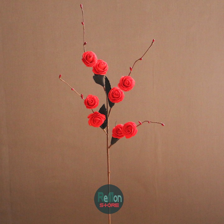 Cành hồng đỏ baby có nụ style vintage retro hoa cao cấp trang trí nhà cửa tiệc cưới, đạo cụ chụp ảnh