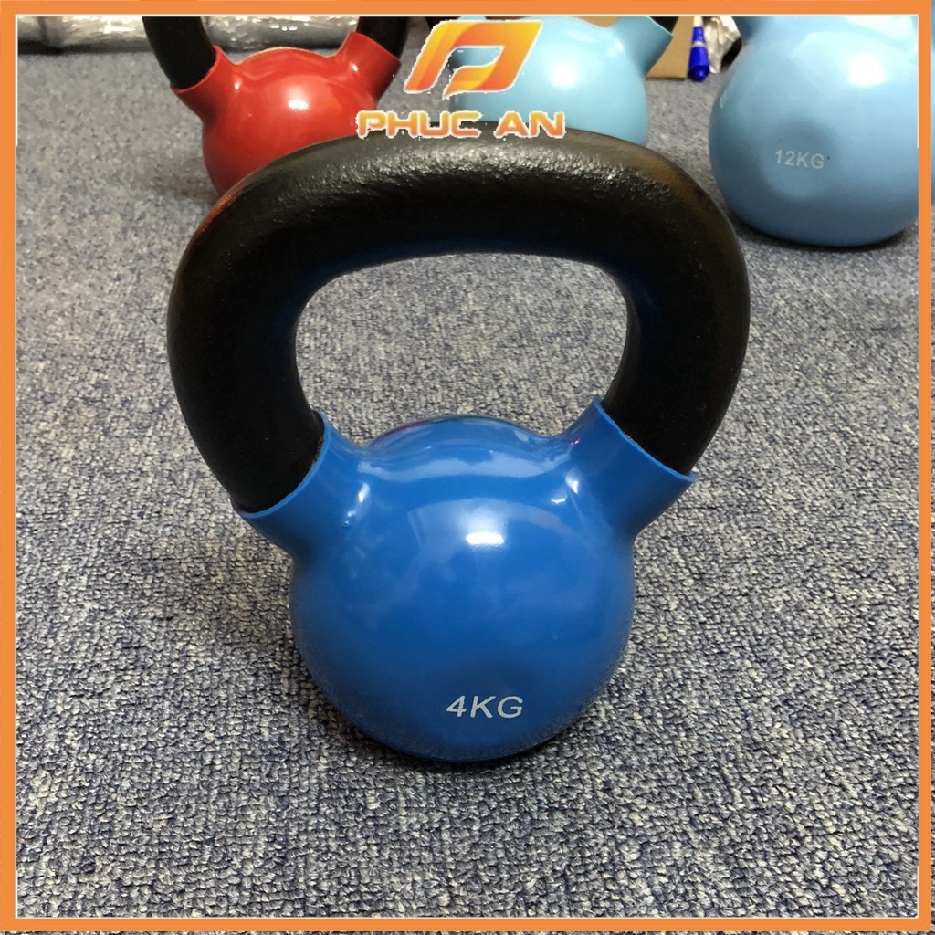 Tạ Bình Vôi,Tạ Ấm,Tạ Quai Xách Bọc Cao Su Cao Cấp Tập Gym 4kg (KETTLEBELL) giao màu ngẫu nhiên