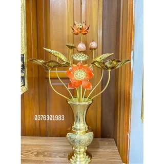 Combo 1 lọ hoa bằng đồng cao 30cm + 1 bó hoa sen vàng 70cm