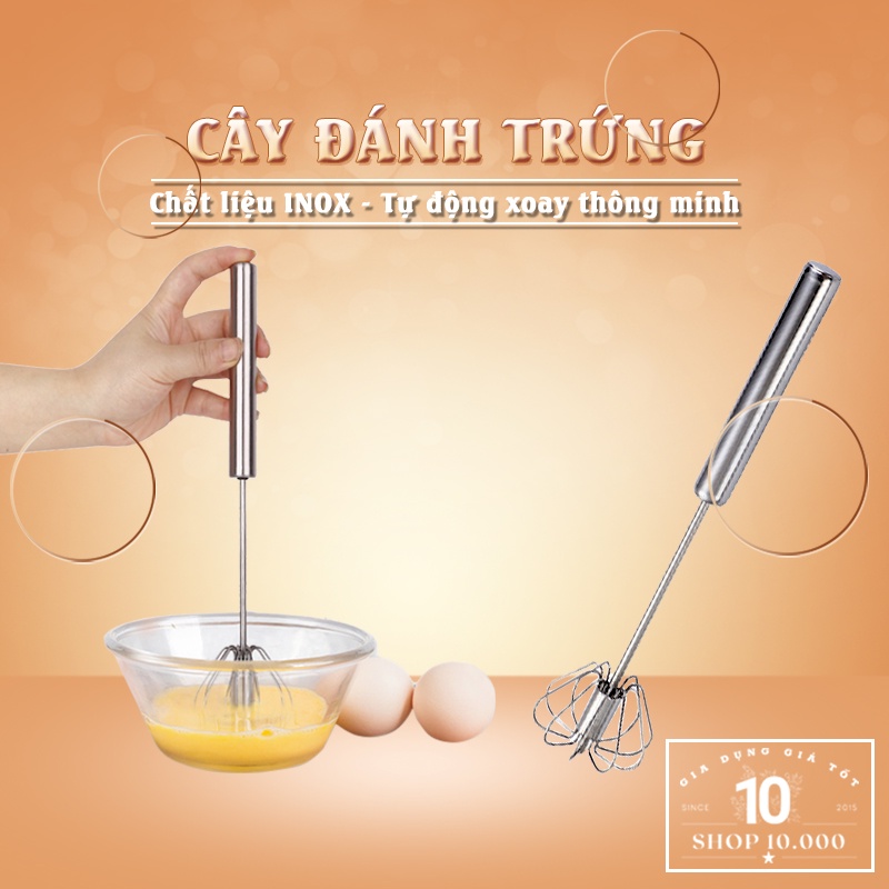 Cây đánh trứng Inox trục tự xoay thông minh