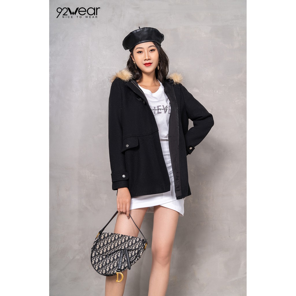 Áo khoác dạ nữ dáng dài có túi 2 bên có mũ lông KDW0435 - 92wear | BigBuy360 - bigbuy360.vn