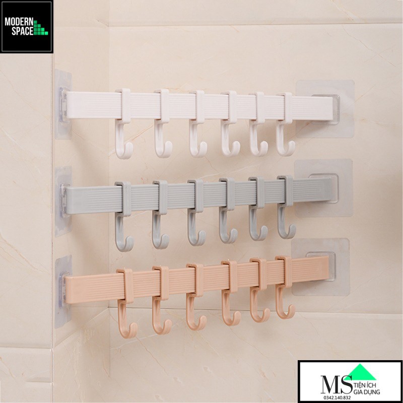 Móc treo đồ Dán tường 6 móc - Thanh móc treo đồ Xoay được Tùy chỉnh cho mọi Góc tường GD-082