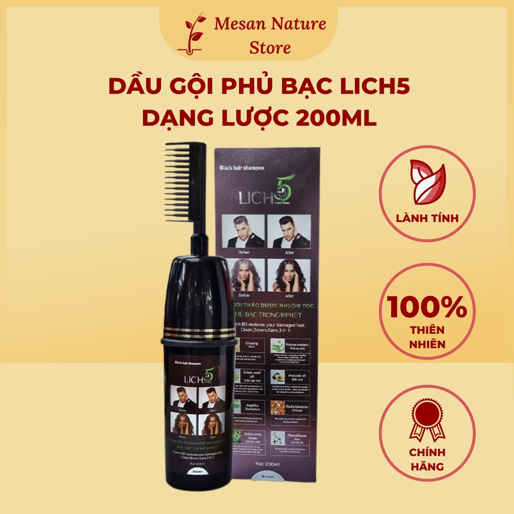 Dầu Gội Thảo Dược Cỏ Cây Hoa Lá Phủ Bạc Lich5 Nhuộm Tóc Đen Tức Thì Trong 5 Phút Dạng Lược 200ml