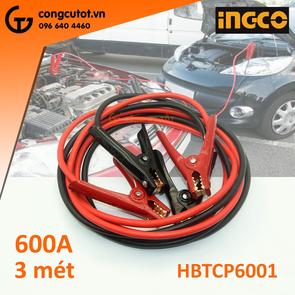 Dây câu bình ắc quy - Cáp sạc bình ắc quy 600A HBTCP6001 INGCO 3m cho xe ô tô dung tích 4.5l